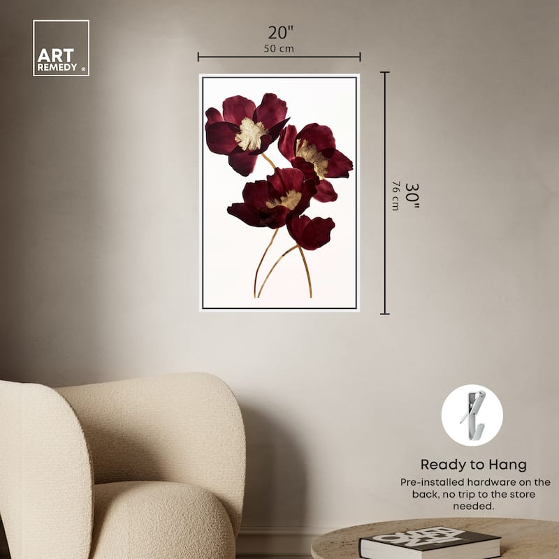 Art Remedy Wine Flowers Framed Floral Fine 1 Piece Canvas Wall Art