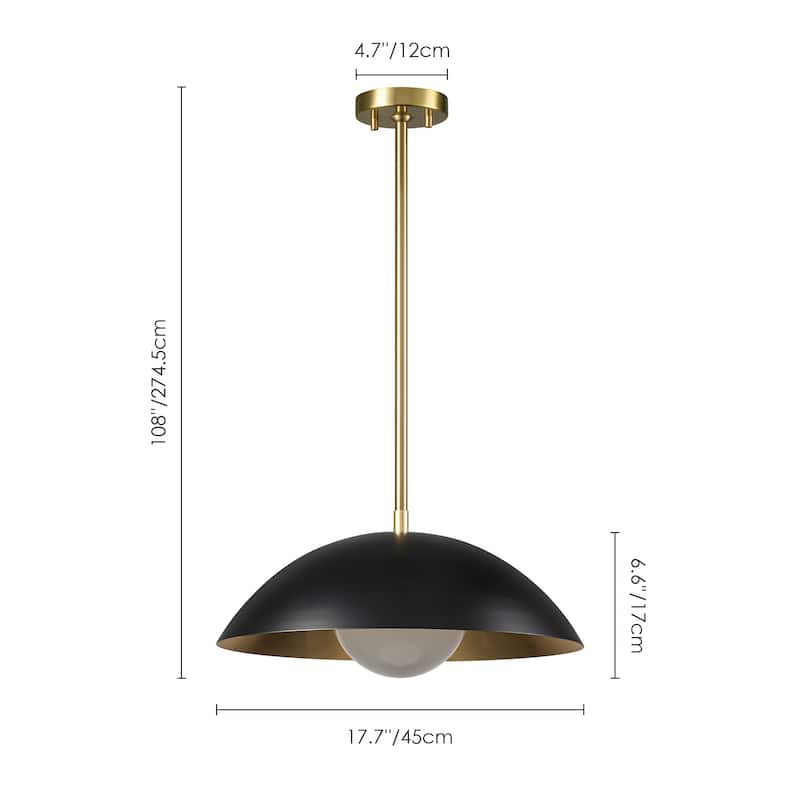 1-Light Modern Black/Gold Leaf Oversized Dome Glass Globe Pendant Light for Kitchen Island