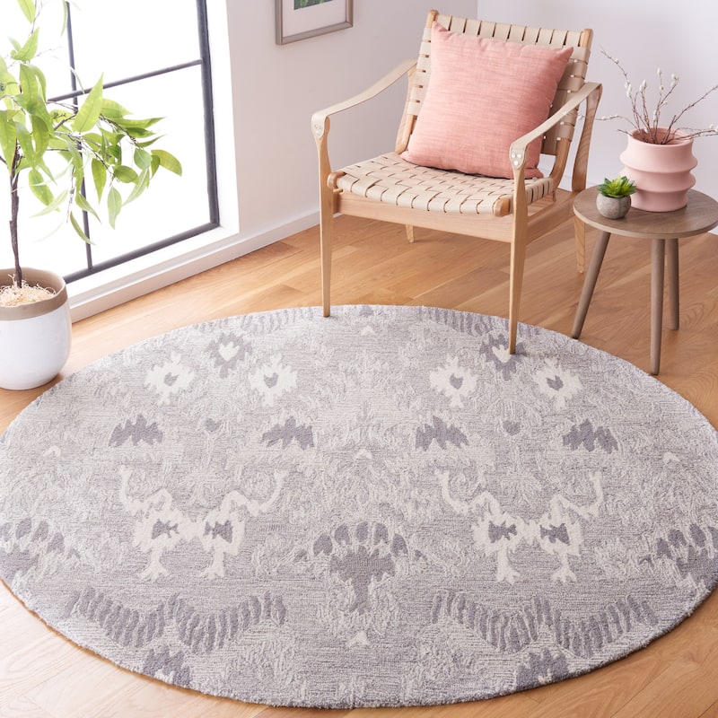 SAFAVIEH Handmade Ikat Engeltje Bohemian Wool Rug - 6' Round - Grey/Ivory