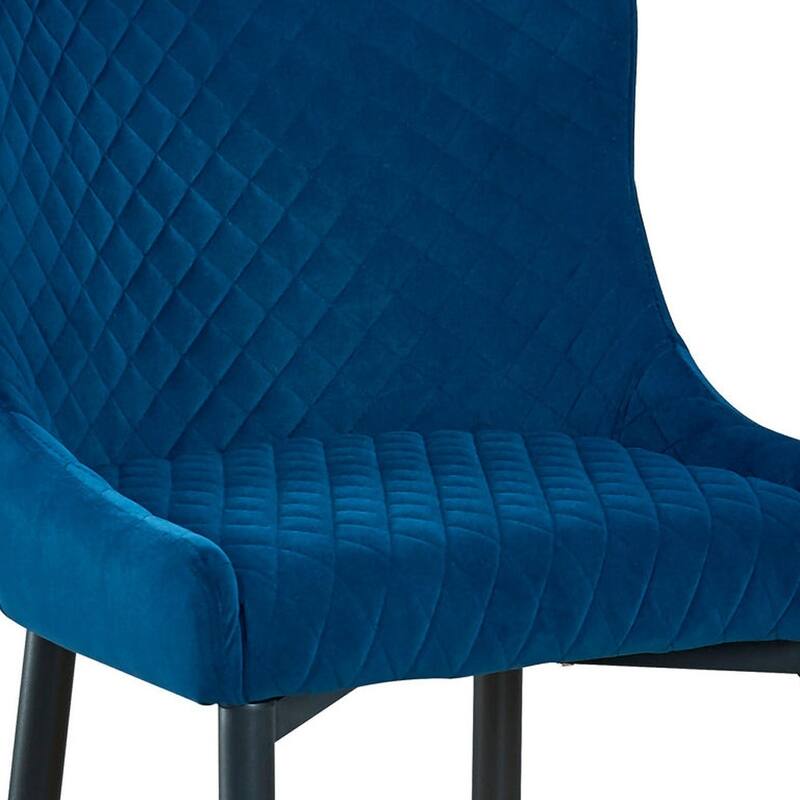HomeRoots Set of Two 26" Blue and Black Velvet and Metal Low Back Counter Height Bar Chairs