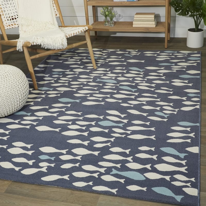 Mod-Tod School of Fish Coastal Area Rug - 7'10" x 10' - Navy - Rectangle