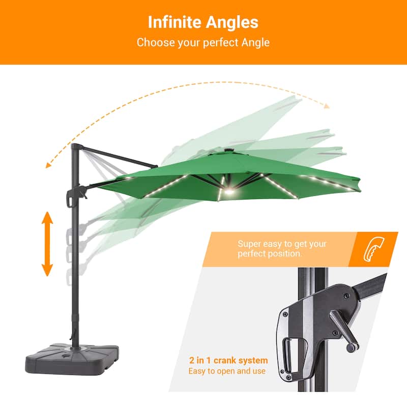 LIVOOSUN 11FT Huge Patio LED offset umbrella Cantilever Umbrella