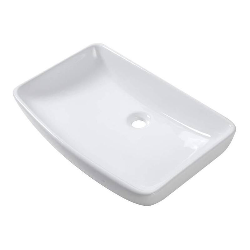 Modern White Porcelain Ceramic Rectangle Above Vessel Bathroom Sink - 24" x 15" x 5" - White