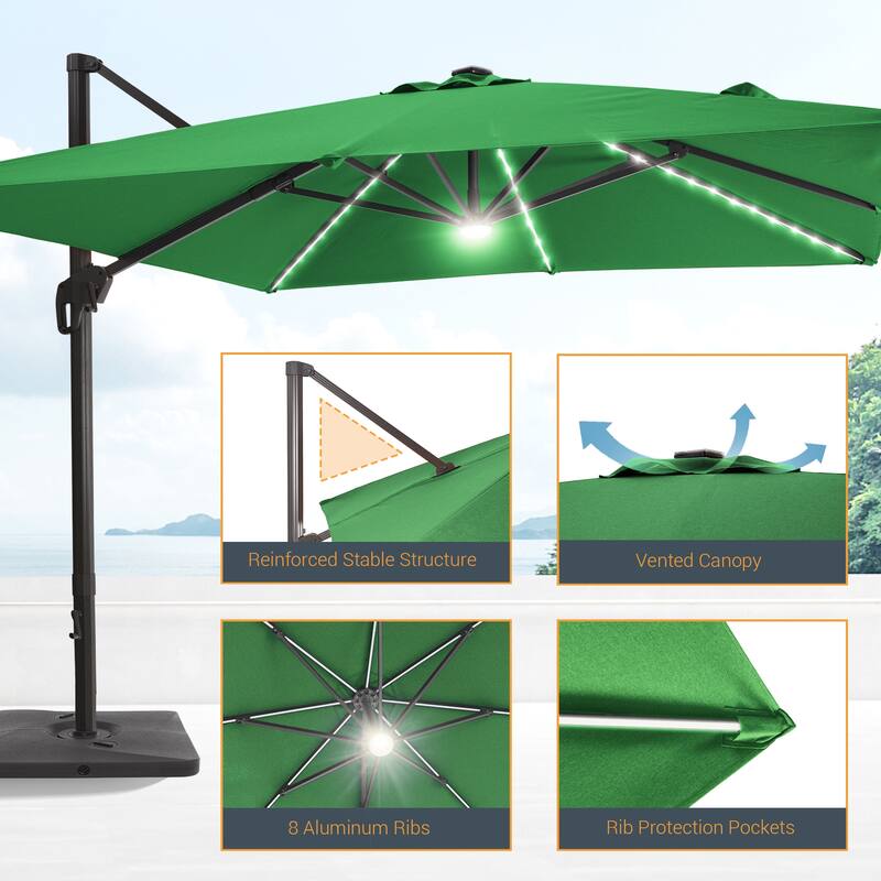 LIVOOSUN 11FT LED Round Patio Cantilever Umbrella With a Base