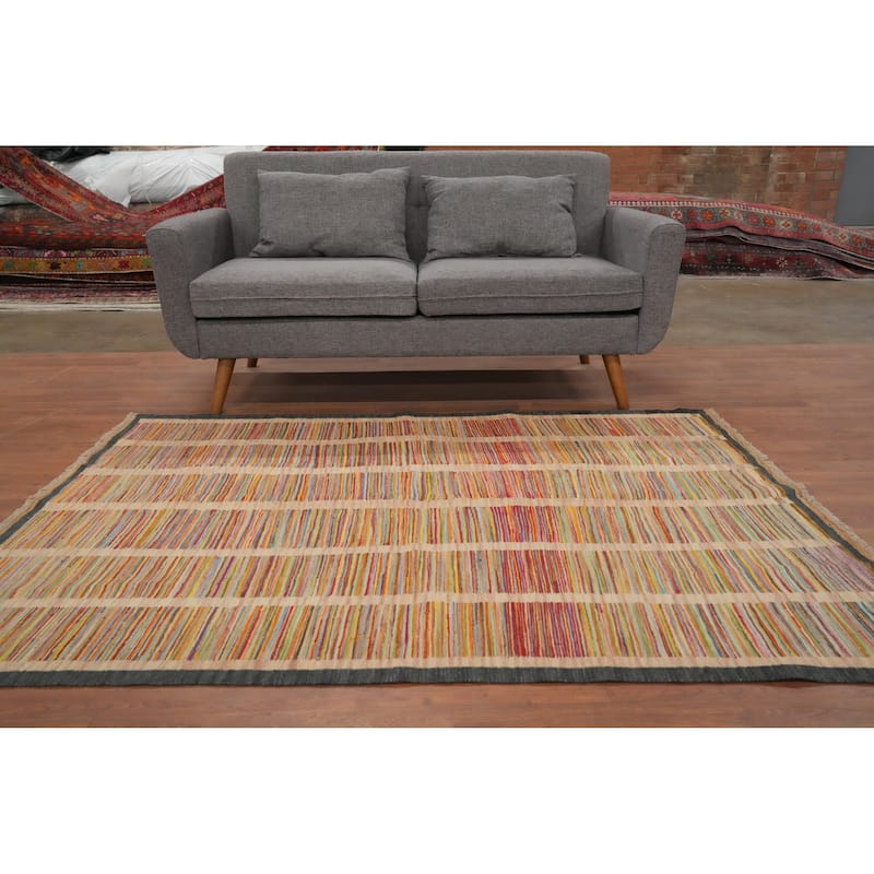 Hand Woven Oriental 100% Wool Carpet Southwestern Geometric Multi-Colored Kilim Area Rug - 6' 3'' X 4' 8''