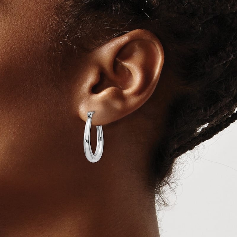 Curata 14k White Gold Hollow 10x3mm Oval Polished Hoop Earrings