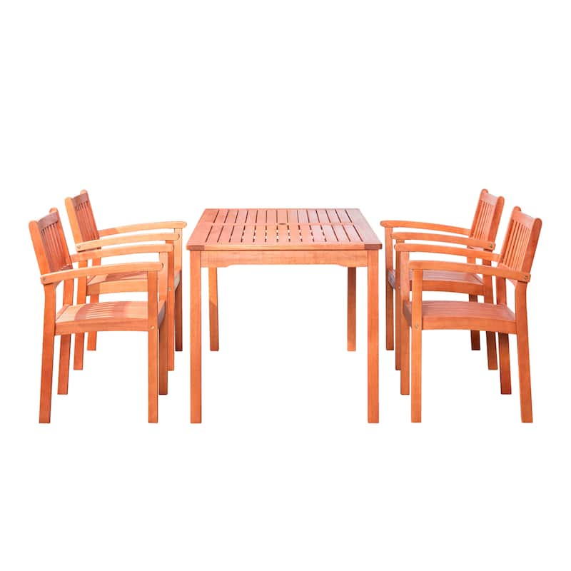 Caladesi Stackable Wood Dining Set - Set of Brown-4chairs&1table