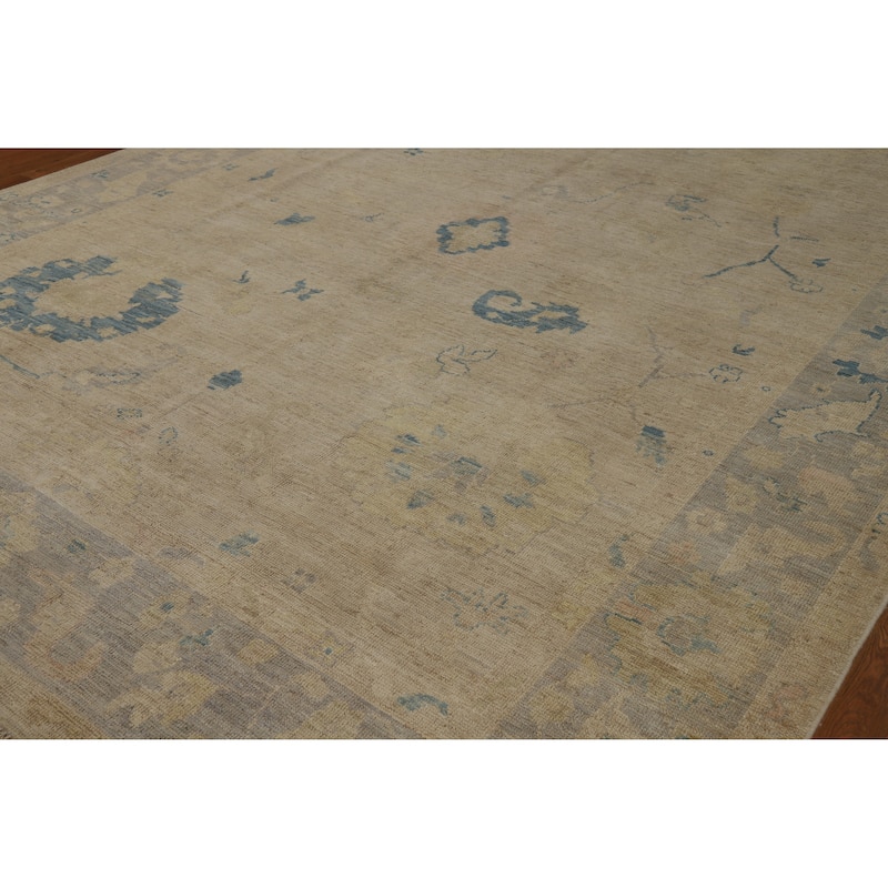 Hand Knotted Oriental 100% Wool Carpet Transitional All-Over Beige & Ivories Oushak Area Rug - 11' 9'' X 9' 0''