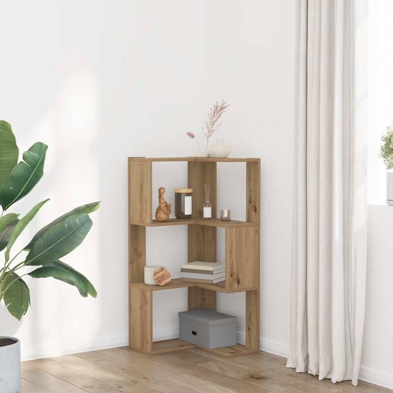 vidaXL Corner Bookcase 3-Tier Oak 19.7x19.7x40.2" Engineered Wood