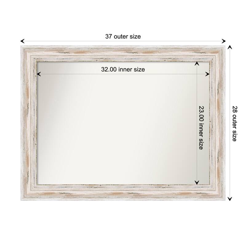 Alexandria White Wash Framed Non-Beveled Custom Wall Mirror, Bathroom Vanity Mirror - Outer Size: 37.25 x 28.25