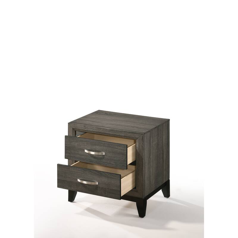 Weathered Gray Finish Nightstand with 2 Spacious Drawers and Metal Glides