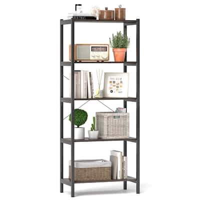 Costway 1/2 PCS 5-Tier Bookshelf Bookcase with Metal Frame & Dual