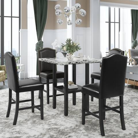 Clihome 5-Pcs Dining Set with Matching Chairs and Bottom Shelf