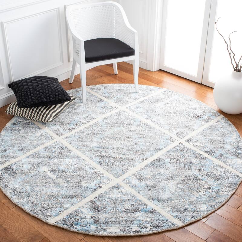 SAFAVIEH Handmade Artistry Riho Trellis Wool Rug - 7' Round - Ivory/Blue