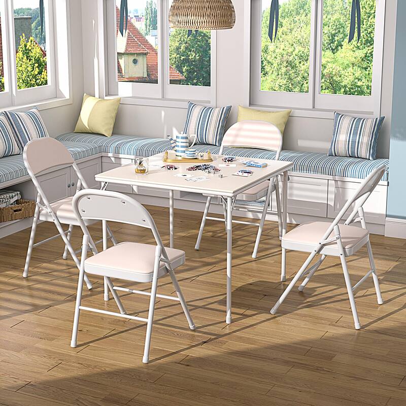 Taomika 5 Piece Black Folding Game Room Card Table and Upholstered Chair Set Table and Chair Set