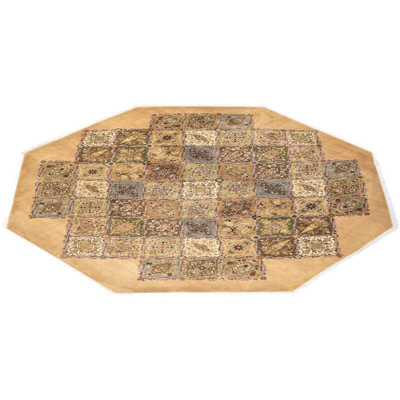 Overton Handknotted Wool Traditional Oriental Yellow Octagon Area Rug - 6' x 9'