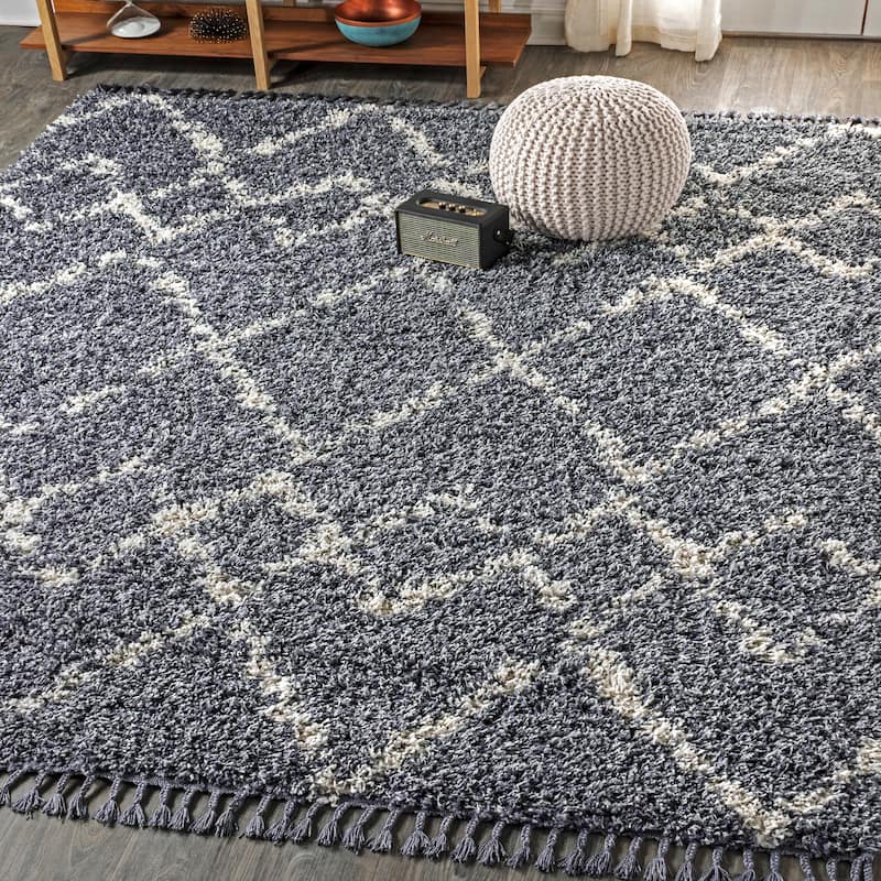 JONATHAN Y Modern Shag Plush Tassel Moroccan Tribal Geometric Trellis Area Rug