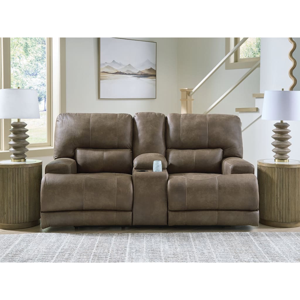 Signature Design by Ashley Bealeaf Brown Power Reclining Loveseat with Console - 79" W x 42" D x 42" H
