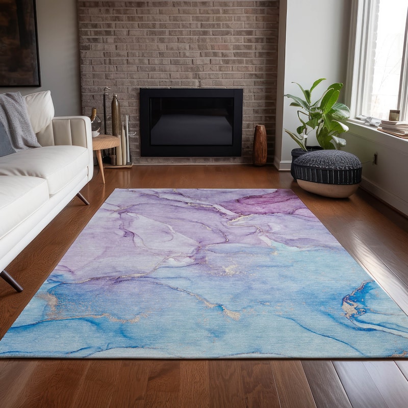Machine Washable Indoor/ Outdoor Marble Chantille Rug