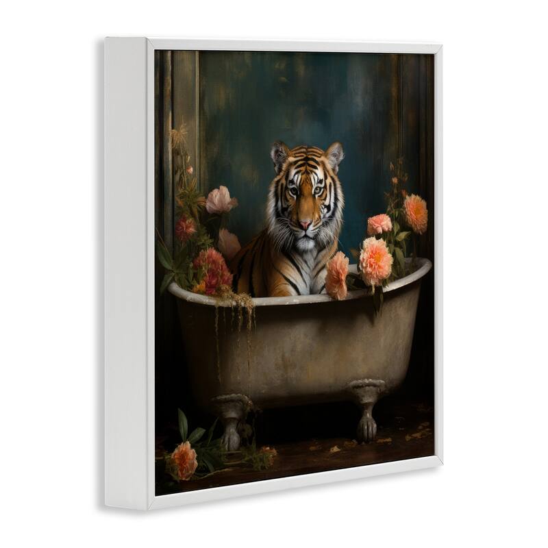 Stupell Tiger in Floral Bathtub Framed Giclee Art Design by Lazar Studio