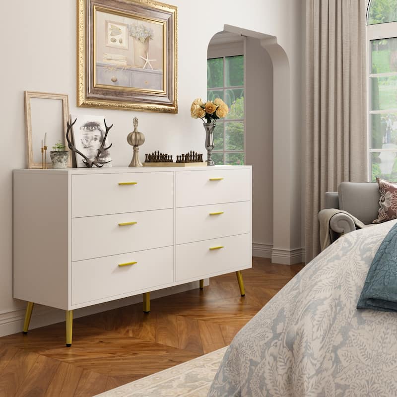 6 Drawer Larget Chest&Dresser With Golden Metal Handles