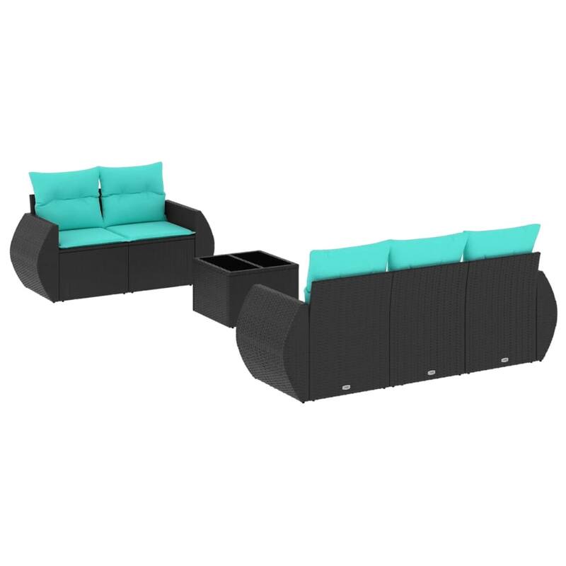 vidaXL 6 Piece Patio Sofa Set with Cushions Black Poly Rattan - 27.6 x 24.4 x 27.2