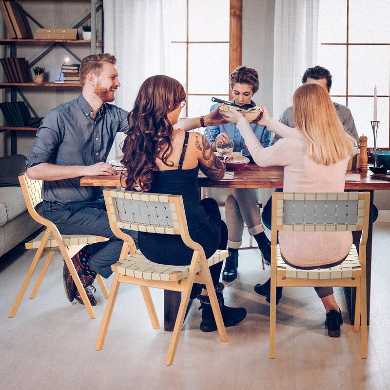 Wood Folding Chairs Set of 2, Wooden Indoor Stackable Dining Chairs for Kitchen & Dining Room Chair Woven Seat