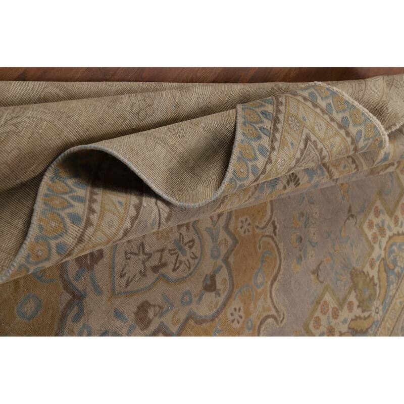 Geometric Tabriz Persian Area Rug Handmade Grey Wool Carpet - 9'3"x 12'4"
