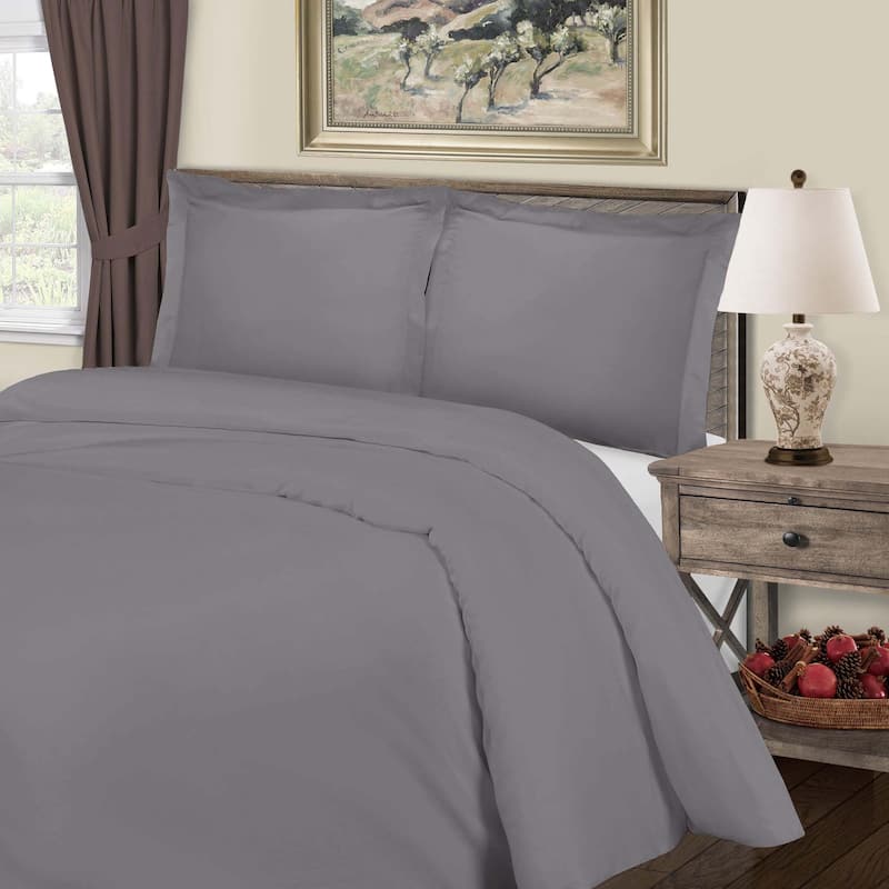 Superior 800 Thread Count Cotton Blend Duvet Cover Set - Light Grey - Full - Queen
