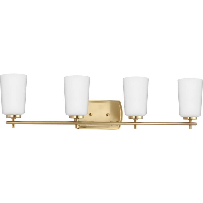 Adley Collection Four-Light Satin Brass Etched Opal Glass New Traditional Bath Vanity Light - 32 in x 6 in x 7.625 in