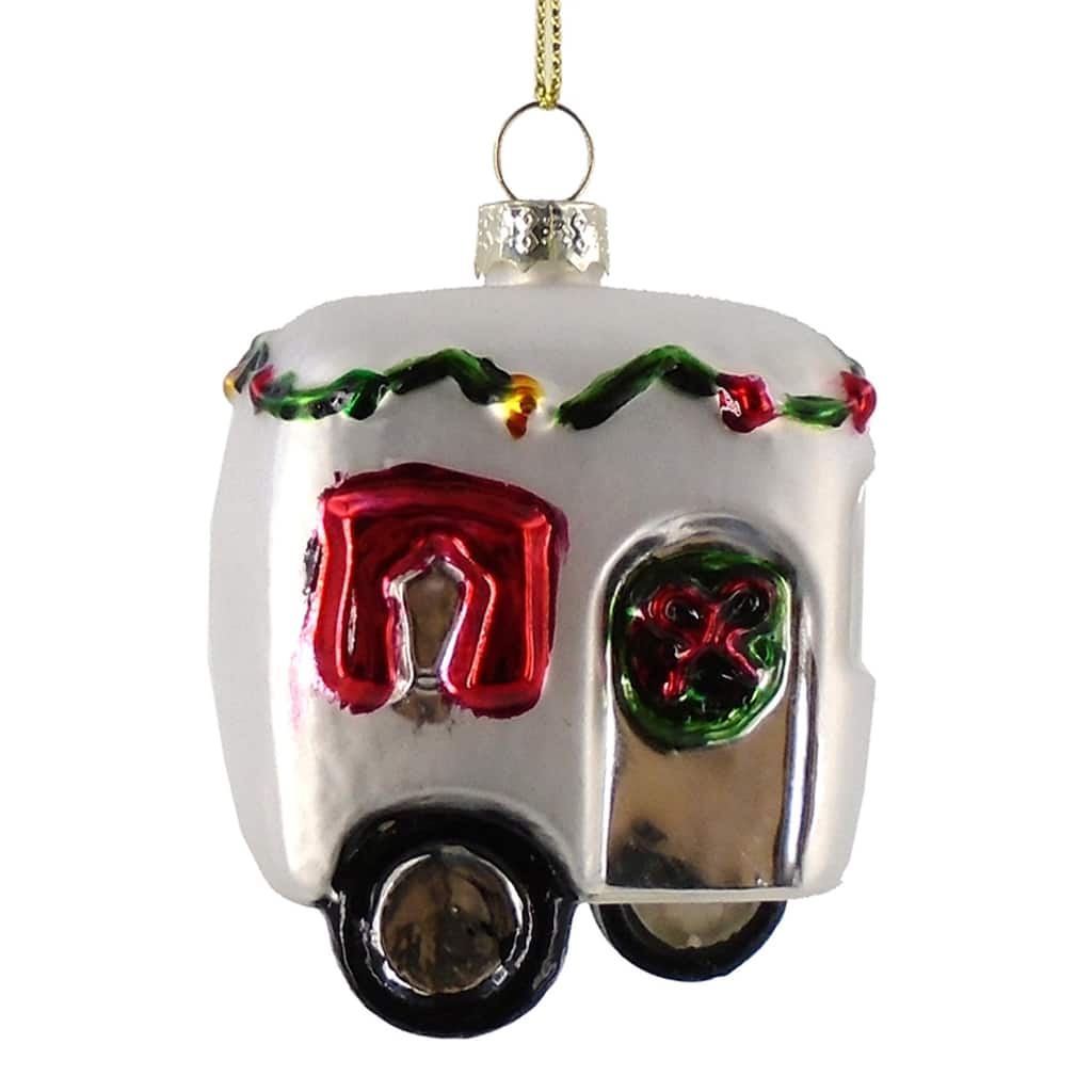 Silver Camper Christmas Holiday Ornament Glass 2.75 Inches
