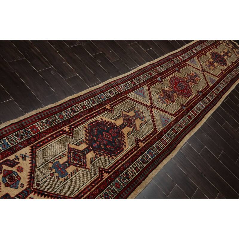 Antique Herati Traditional Geometric 2'11''x14'5'' Hand Knotted Wool Beige low pile Rug - 2' 11'' x 14' 5''