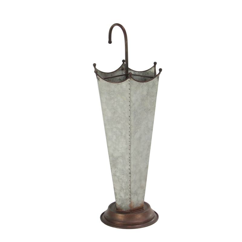 Gray Metal Galvanized Umbrella Stand with Copper Base and Handle