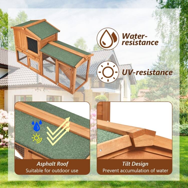 Durable 58-Inch Wooden Rabbit Hutch for All-Weather Protection - 58" x 20.5" x 34" (L x W x H)