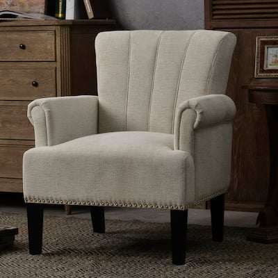Rivet Tufted Polyester Accent Chair Armchair with Rubber Wood Legs