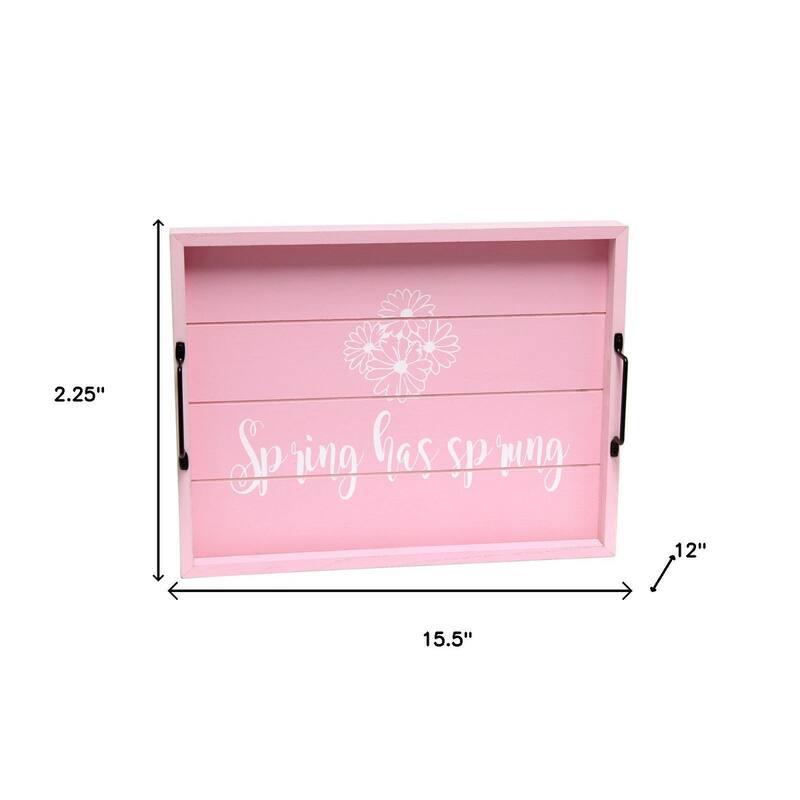HomeRoots 16" Pink And White Spring has Sprung Serving Tray With Handles - 15.50 in. x 2.25 in. x 12.00 in.