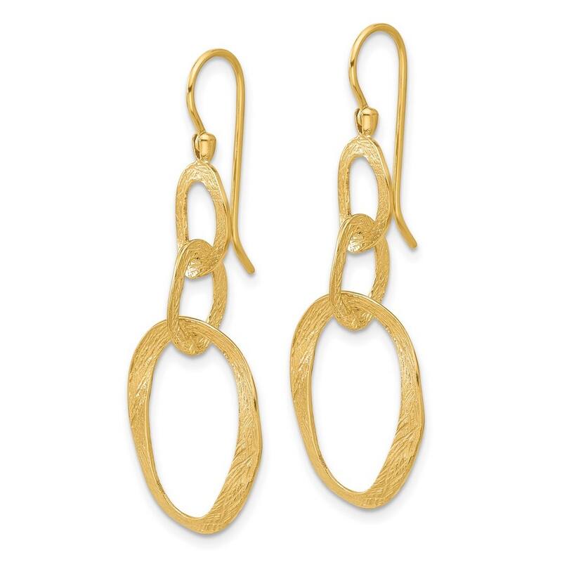 Curata 14k Yellow Gold Textured Oval Dangle Shepherd Hook Earrings - 45.1x16mm