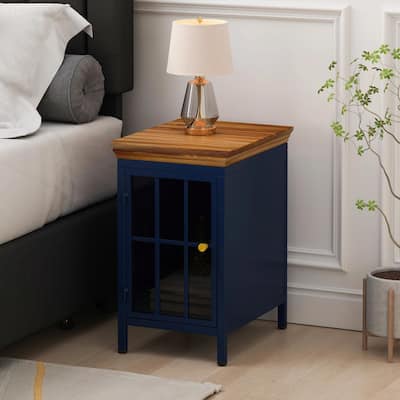 Chic Nightstand with Storage Cabinet & Solid Wood Tabletop
