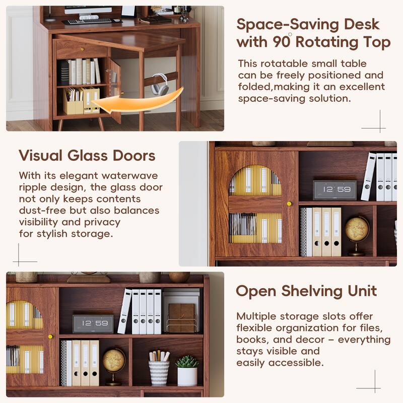 43" x 70" Home Office Desk with 90° Adjustable Tabletop, Storage Drawer & Cabinets – Perfect for Gaming, Study & Work in Bedroom