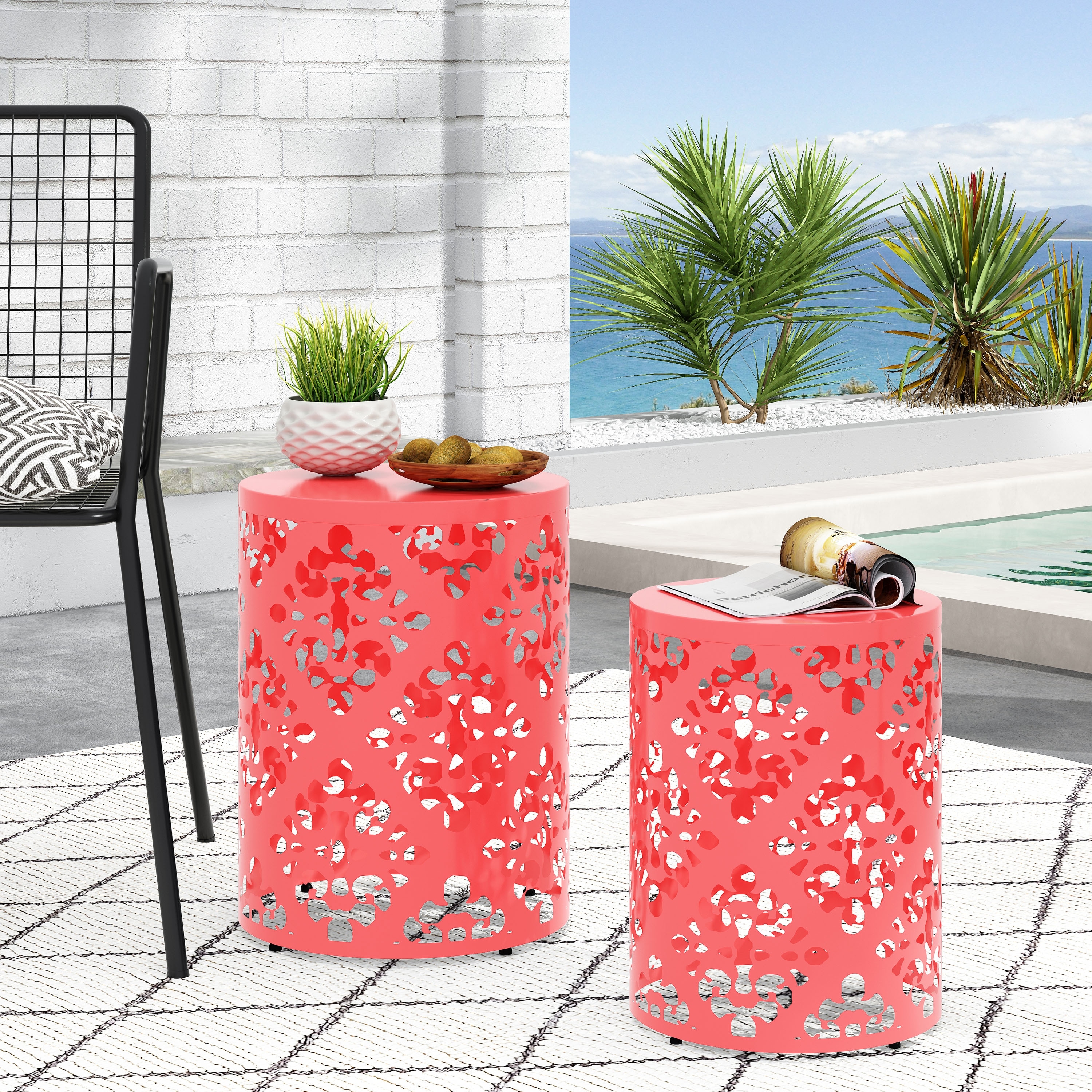 Mathena Outdoor Metal Side Tables Set of 2 by Christopher Knight
