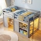 preview thumbnail 3 of 18, Gymax Twin Size Loft Bed w/ LED Lights 2 Doors Underbed Space &