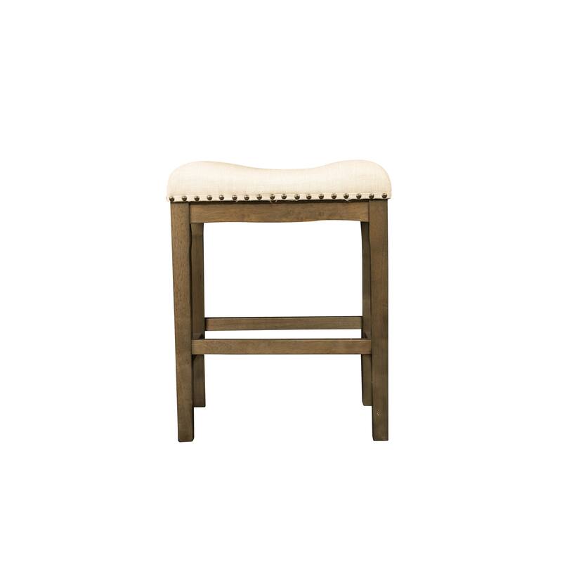 Azalea Park Bar Height Upholstered Wood Saddle Stool - 19 W x 13.25 D x 29 H" - Brown Wood with Beige