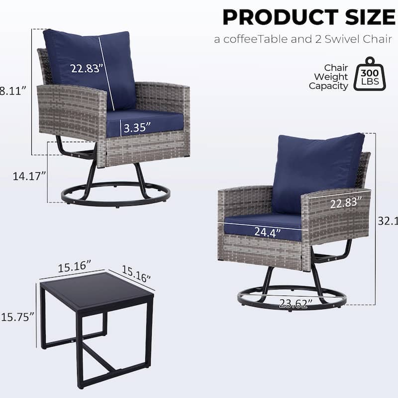 Durable Outdoor Swivel Patio Chairs with Cushions & Rattan Design
