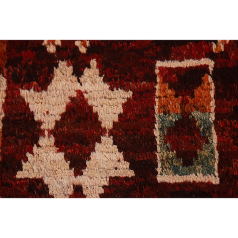 Red Tribal Geometric Moroccan Area Rug Hand-knotted Wool Carpet - 6'8" x 9'6"