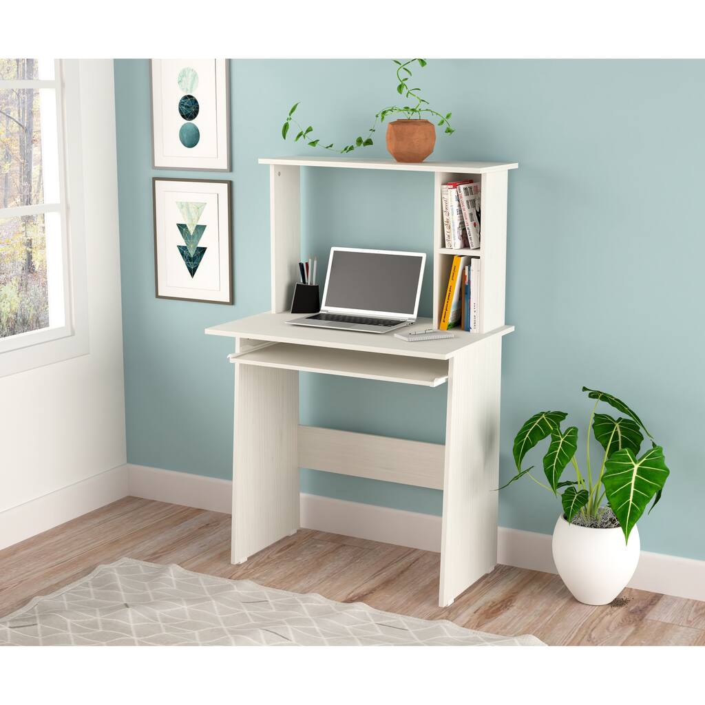 Inval Washed Oak Computer Desk with Hutch and Slide-out Keyboard