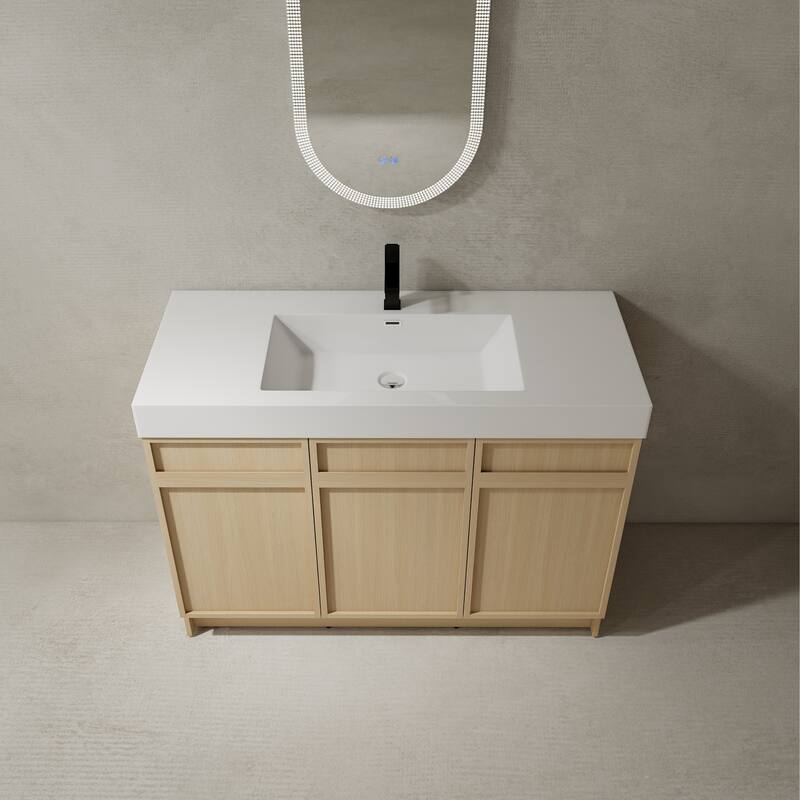 Double Sink Bathroom Vanity with Resin Basin, Soft-Closing Doors, Adjustable Shelves, Scratch