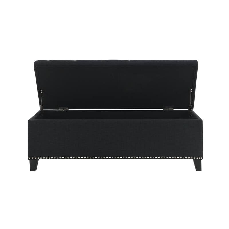 47.5" Storage Ottoman, Storage Bench with Safety Close Hinge, Linen Button-Tufted Ottoman for Living Room, Support 500lbs