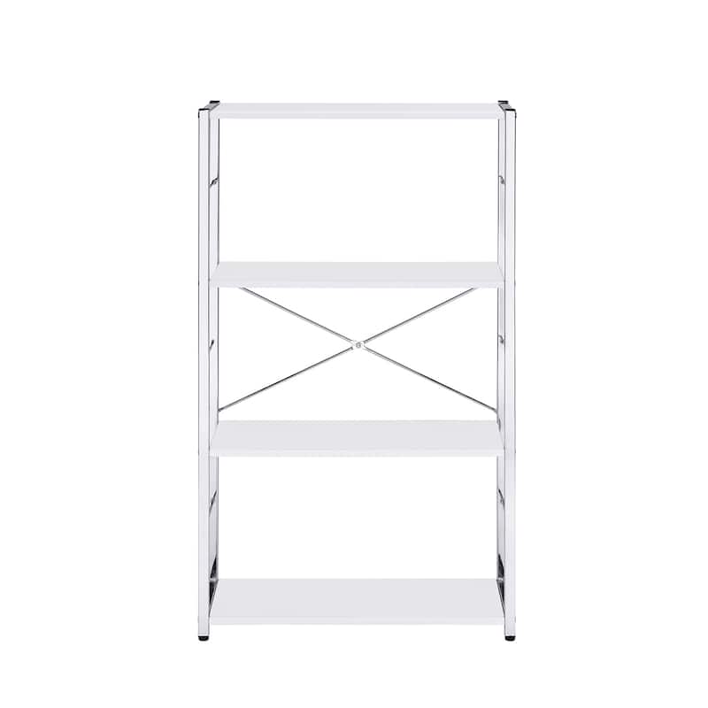 Modern 4 Tier Bookshelf in White - White / Chrome