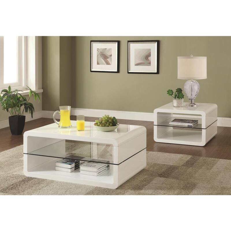 Modern 2-Shelf End Table - White Cube Design with Glass Shelf - Living Room Accent Table - 15.75
