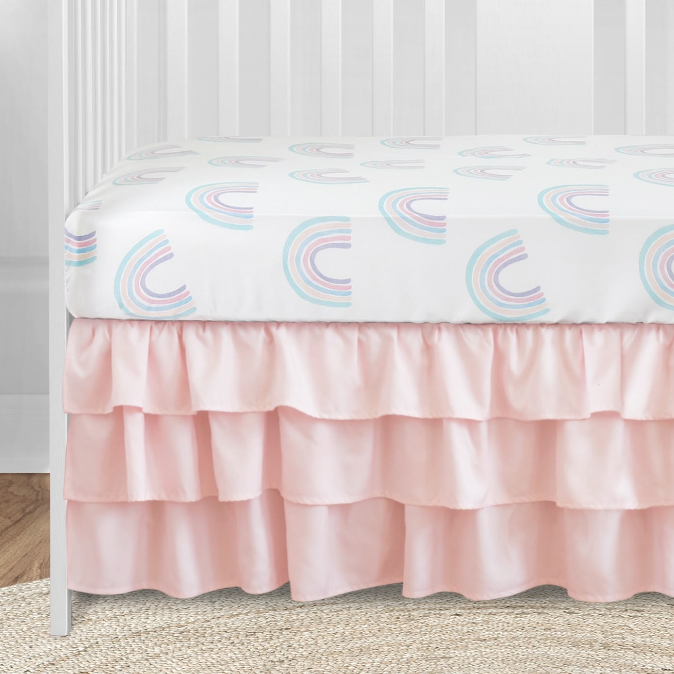 Pastel Rainbow Collection Girl 4 piece Nursery Crib Bedding Set